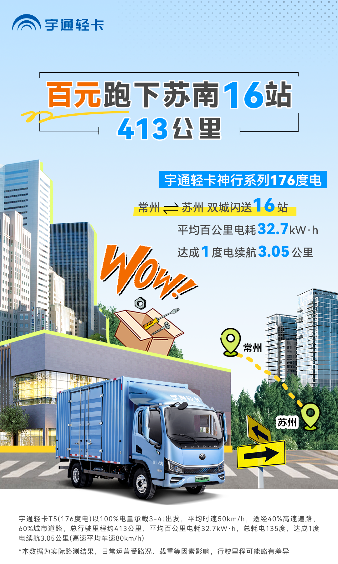 一次满电跑下苏南16站，只有这辆轻卡能做到413公里仅需百元！